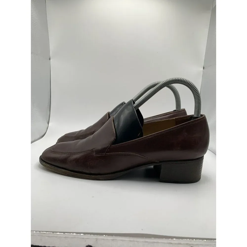 Coach Women's Brown Leather Square Toe Heeled Slip On Loafer‎ Shoe Size 8 C